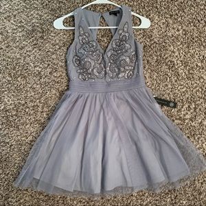 Embellished silver mini dress